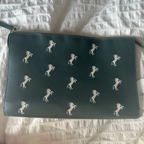 Chloe Cloudy Blue Clutch With Embroidered Horses - Picture 3 of 6
